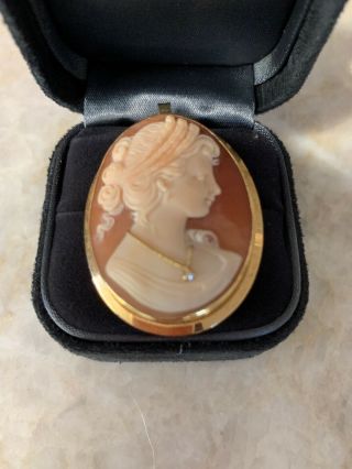 Vintage Cameo In Gold Setting With Small Diamond