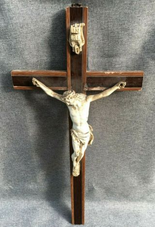 Big Antique French Crucifix Cross Meerschaum ? Wood Early 1900 