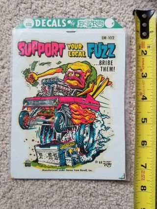 Neon Support Fuzz Vintage Large Water Decal Ed Big Daddy Roth Rat Fink W/header