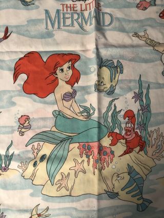 Disney The Little Mermaid Twin Flat Sheet Ariel King Triton 1989 Vintage Vguc