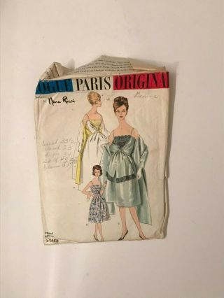 Vintage 1950s 1960s Vogue Paris Pattern 1499,  Nina Ricci B 32