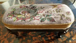 Victorian Beadwork Stool Depicting Bird And Flowers To England