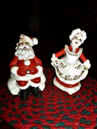 Vintage Atlantic Mold Santa & Mrs.  Claus 5 " Unusual Pair Hand Painted Charming