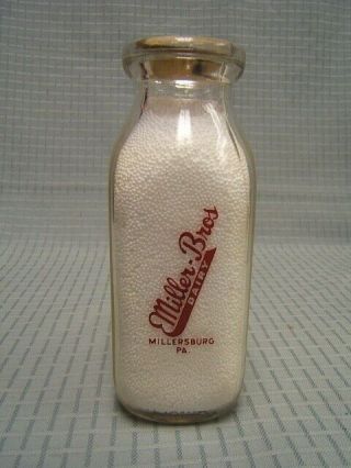 Vintage Miller Brothers Dairy Pint Milk Bottle Millersburg Pa,  Vgc W/ Cap