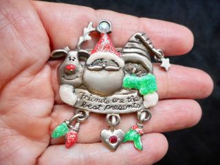 Authentic Vintage - Xmas " Friends Are The Best Present " Santa Brooch/pin