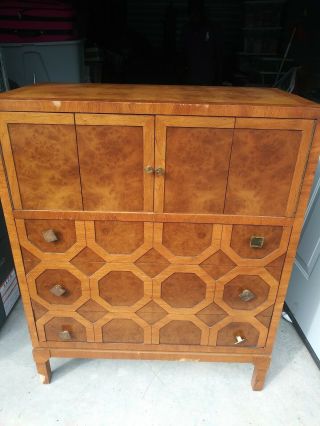 Vintage Art Deco Solid Wood Brown Dresser 3 Level Drawers,  4 Compartment Enclos
