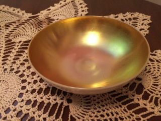 Antique Signed Frederick Carder Steuben Gold Aurene Art Glass Bowl