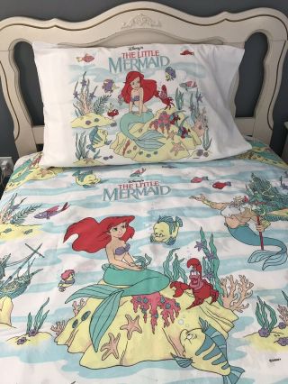 Vintage Disney The Little Mermaid Ariel Twin Flat Sheet,  Pillowcase Set