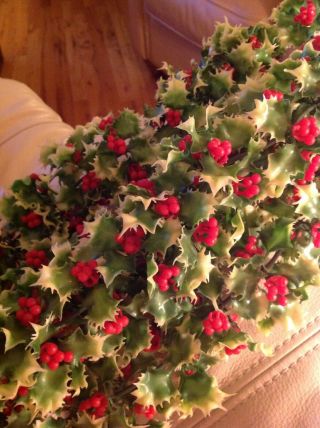 Vintage Christmas Plastic Garland Holly Green Red Berries White Tips 8 