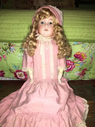 Antique Doll Porcelain Bisque Sleepy Eyes Teeth Leather Body Made in Germany 26” 2