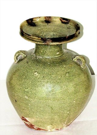 Chinese Six Dynasties Pottery Hu Celadon Vase C.  220 - 589 Ad / 7.  5 " D X 9.  75 " H