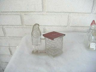 Antique Glass Candy Container Santa Claus By Chimney,  Red Tin Closure