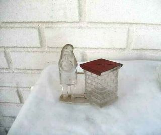 Antique Glass Candy Container Santa Claus by Chimney,  Red Tin Closure 2