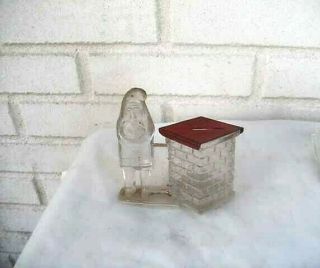 Antique Glass Candy Container Santa Claus by Chimney,  Red Tin Closure 3