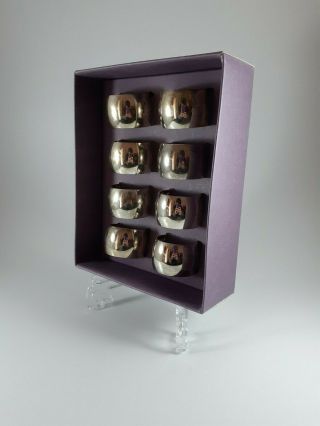 Set Of 8 Silver Plate Napkin Rings In Presentation Box.  Great For Gift.