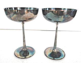2 Vintage Champagne Glasses,  Delberti Italy Silver Plated Mid Century Modernist