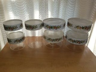 Vintage Pyrex See N Store Spice Of Life Clear Glass 7 Canister Set Stacking