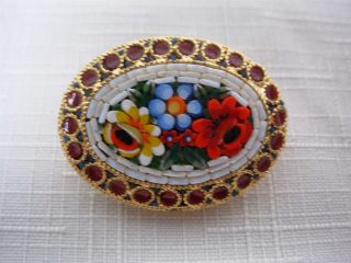 Vtg Made In Italy Micro Mosaic Pin Brooch With Flowers