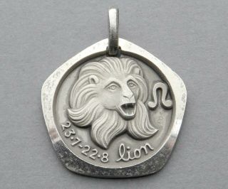 Astrological,  Lion.  Leo.  Zodiac Sign.  Vintage Pendant.  French Silver Medal.