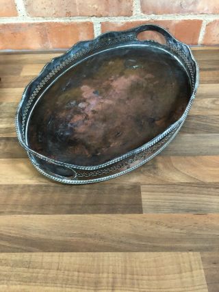 Vintage Copper Silver Plated Gallery Tray Chased English 13” 1.  05kgs
