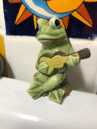 Vintage Schmid Brothers Frog Figurine Figure Playing Instrument Guitar Japan