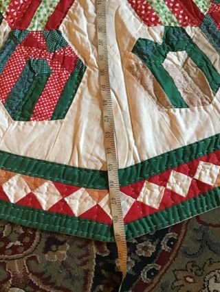 Vintage Quilted Patchwork Christmas Tree Skirt Fun Holiday Cotton Fabric.  49”