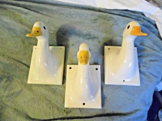 3 Each Vintage Ceramic Duck / Goose Head Towel Apron Holders Wall Mount 6 " Tall