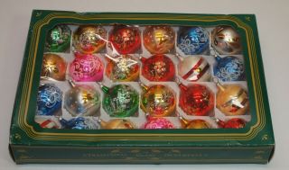 Vintage Glass Ornaments Set Of 24 Kurt Adler Small Balls Stencil Mica Columbia
