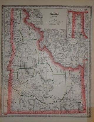 Vintage 1884 Idaho Territory Old Antique Atlas Map S&h 033017