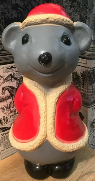 Vintage Union Products Hard Plastic Santa Mouse Christmas Lighted Blow Mold