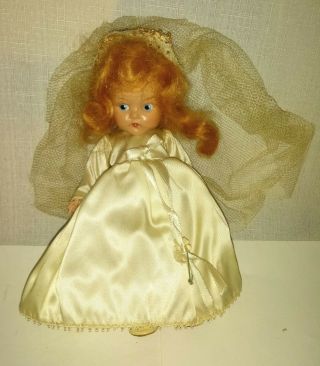 Vintage Vogue Toddles Bride Doll 8 " Strung Red Hair Blue Eyes Wedding Dress Veil