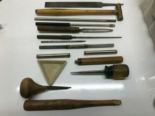 Vintage Watchmakers Larger Hand Tools,  Brass Hammer,  Double Burnisher,  Graver