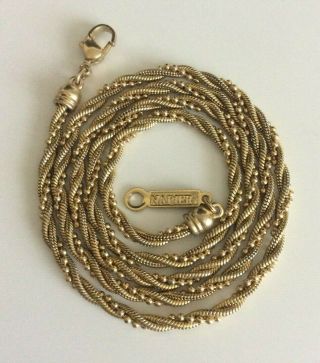 Vtg Napier Gold Plated Twisted Round Snake/ball Chain Necklace Multi Strand 24 "