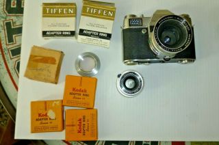Vintage Kodak Retina Reflex S W/2 Lenses & 3 Series 6 Adapters Rings And More