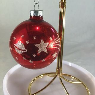 Vtg SHINY BRITE Red Xmas Stencil Celestial SHOOTING STAR MOON PLANET Ornament 2