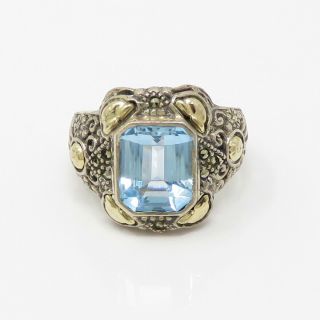 Nyjewel Vintage 14k Gold 925 Sterling Silver Blue Topaz Ring Size 9.  5 Gift