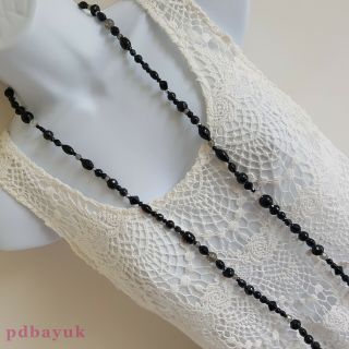 Ladies Women ' s Vintage Style LONG Black Clear Glass Bead Necklace 132cm 52 