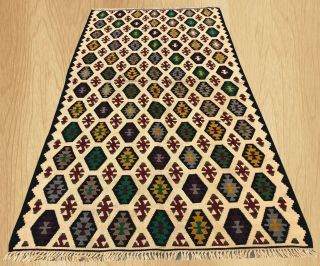 Authentic Hand Knotted Vintage Traditional Turkish Wool Kilim Area Rug 6.  7 X 3.  5