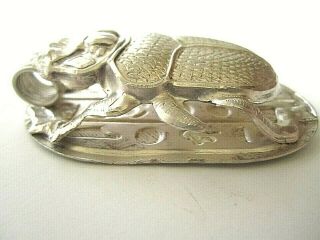 Large Vintage Sterling Silver Egyptian Scarab Beetle Necklace Pendant