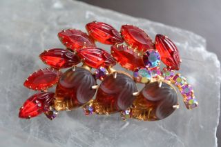 Vintage Juliana D&e Red Ab Crystal Novette Molded Leaf Brooch Pin