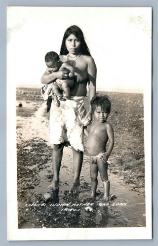 Chokoi Indian Mother W/ Sons Panama Vintage Real Photo Postcard Rppc