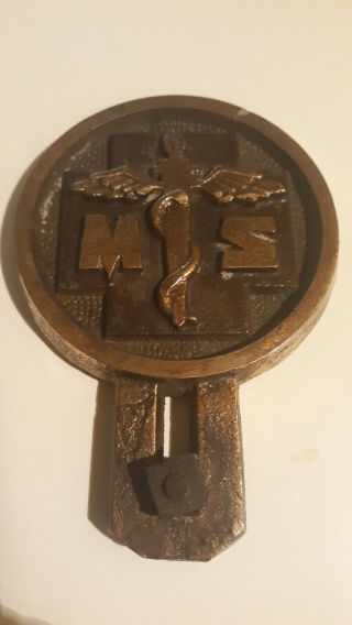 Vintage Mortuary Science Solid Brass License Topper Badge Funeral Director