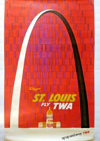 Vintage Mid Century Twa Airline Travel Poster - St.  Louis Arch By David Klein