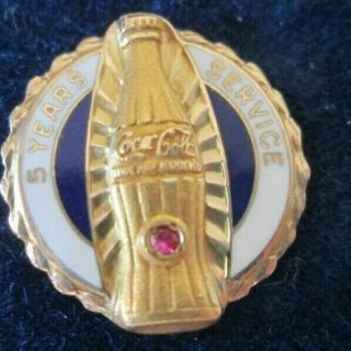 Vintage Coca - Cola 10k Gold Employee 5 Year Service Award Pin - 1 Ruby