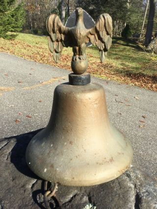 Vtg Cast Iron Bell Wall Hung School,  Dinner Bell With Eagle