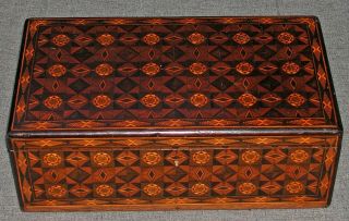 Antique Parquetry Marquetry Lap Desk Writing Slope Inkwell Cup Folding Box 17x9 "