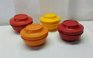 Set Of 4 Vintage Tupperware Seal And Serve Bowl Lids Autumn Harvest Fall Colors