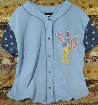 Vintage Looney Tunes Tweety Bird Baseball Jersey Shirt Xl Seabell Sportswear 90s