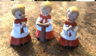 Vintage Homco Choir Boy Carolers Christmas Porcelain Figures Approx.  5” Set Of 3