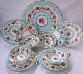 Antique Noritake Turquoise Blue & Roses Tea Set